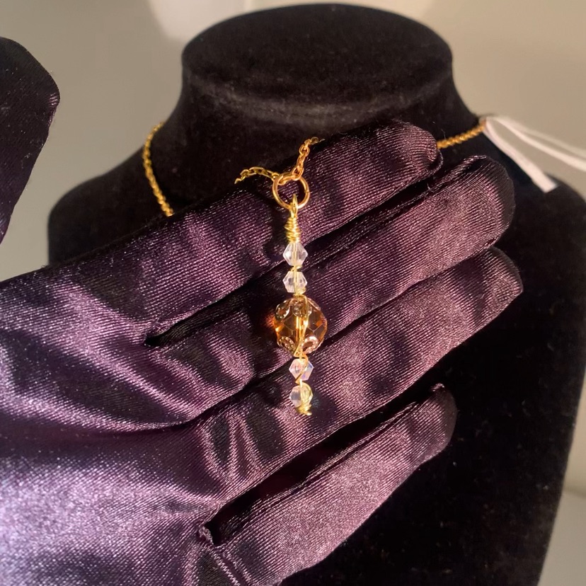 Autumn Halo Gold And Crystal Glass Bead Pendant Necklace | Designer & Artisan